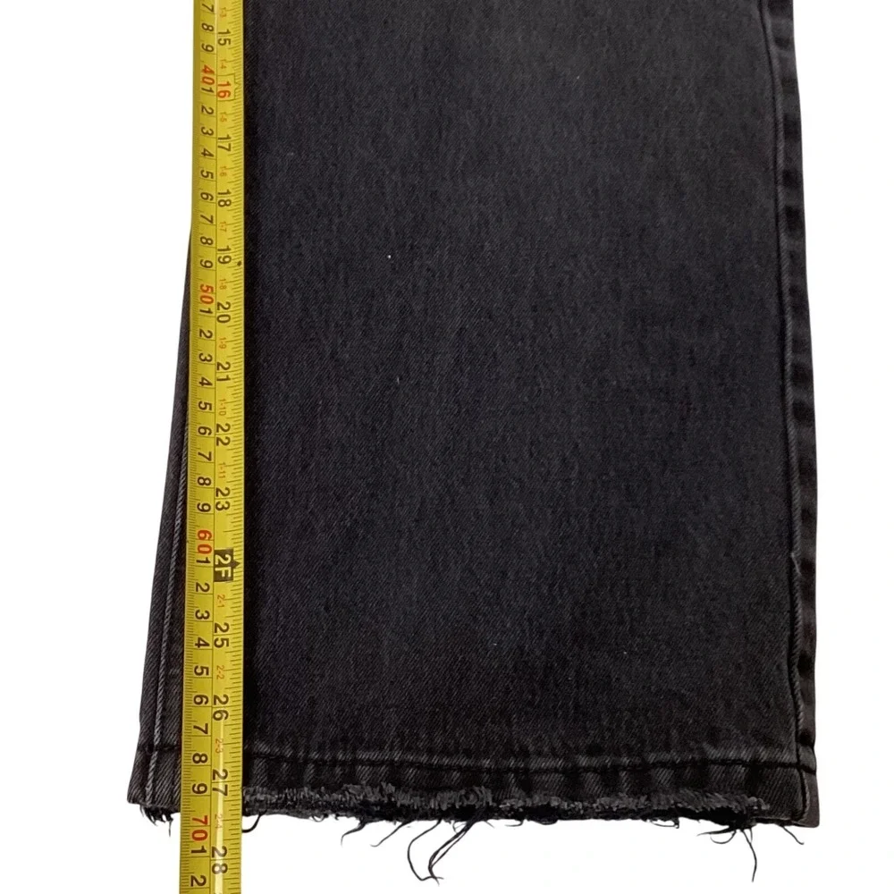 Glassons Black Wide Leg Jeans Women's Size‎ 12 Raw Hem Vintage Washed Denim